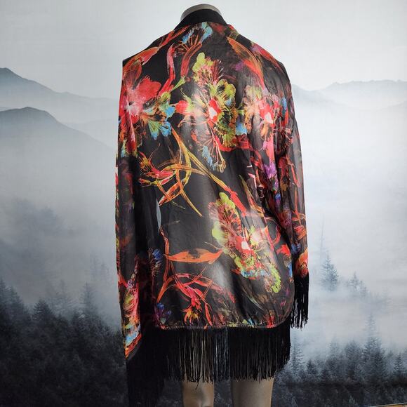 i Jeans by Buffalo Bennett Floral Fringe Open Boho Cardigan | Women's Medium - Picture 8 of 13